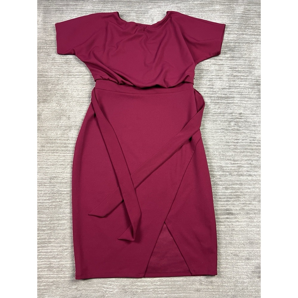 Kensie Dress Womens 14‎ Red Short Sleeve Midi Polyester Blend Casual Tie
